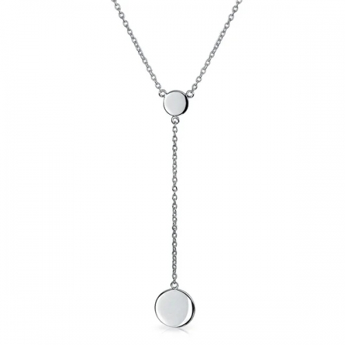 Minimalist Round Circle Disc Geometric Lariat Pendant Y Necklace for Women 925 Sterling Silver