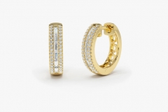 Landou Jewelry 14K Gold Pave Cubic Zirconia and Baguette Hoop Earrings 925 Sterling Silver