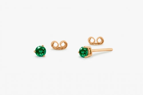 Landou Jewelry 14K Gold Plated Round Cut Emerald Stud Earrings