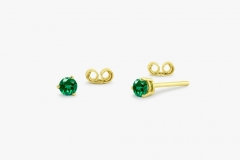 Landou Jewelry 14K Gold Plated Round Cut Emerald Stud Earrings