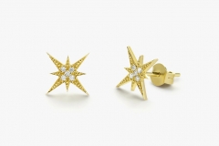 Landou Jewelry 14K Gold Plated Starburst Cubic Zirconia Earrings 925 Sterling Silver
