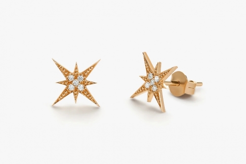 Landou Jewelry 14K Gold Plated Starburst Cubic Zirconia Earrings 925 Sterling Silver
