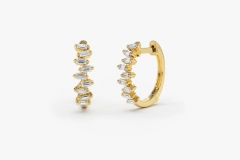 Landou Jewelry 14K Gold Plated Horizontal Set Mini Baguette Cubic Zirconia Huggie Earrings for Women