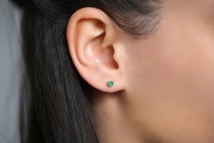 Landou Jewelry 14K Gold Plated Round Cut Emerald Stud Earrings