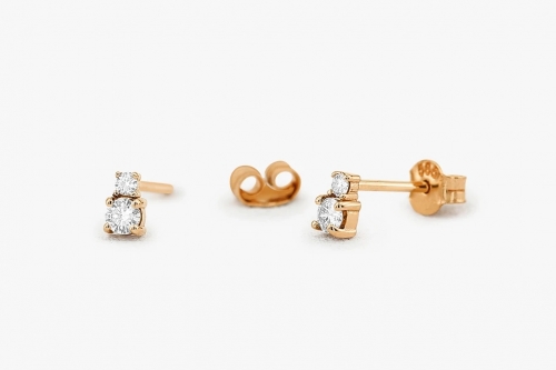 Landou Jewelry 14K Gold Plated Double CZ Cubic Zirconia Studs Earrings for Women 925 Sterling Silver