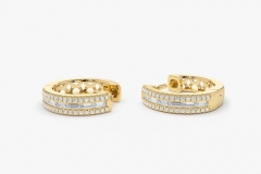 Landou Jewelry 14K Gold Pave Cubic Zirconia and Baguette Hoop Earrings 925 Sterling Silver