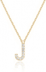 Landou Jewelry 925 Sterling Silver 18K Gold Plated Cubic Zirconia Letter J Necklace