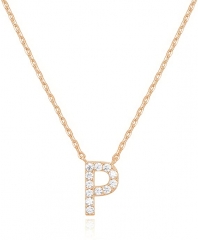 Landou Jewelry 925 Sterling Silver 18K Gold Plated Cubic Zirconia Letter P Necklace