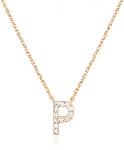 Landou Jewelry 925 Sterling Silver 18K Gold Plated Cubic Zirconia Letter P Necklace