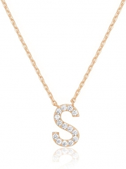Landou Jewelry 925 Sterling Silver 18K Gold Plated Cubic Zirconia Letter S Necklace