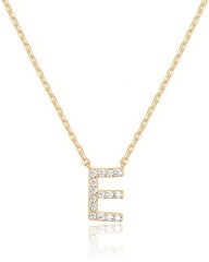 Landou Jewelry 925 Sterling Silver 18K Gold Plated Cubic Zirconia Letter E Necklace