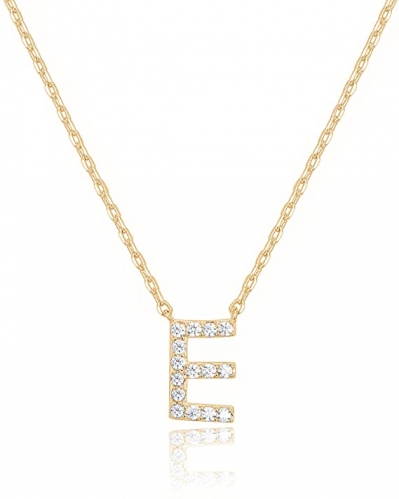 Landou Jewelry 925 Sterling Silver 18K Gold Plated Cubic Zirconia Letter E Necklace