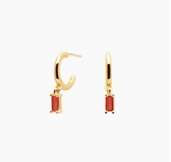Landou Jewelry 14K Gold Plated Baguette Garnet Cubic Zirconia Dangling Earrings