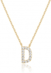 Landou Jewelry 925 Sterling Silver 18K Gold Plated Cubic Zirconia Letter D Necklace