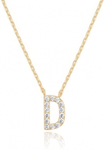 Landou Jewelry 925 Sterling Silver 18K Gold Plated Cubic Zirconia Letter D Necklace