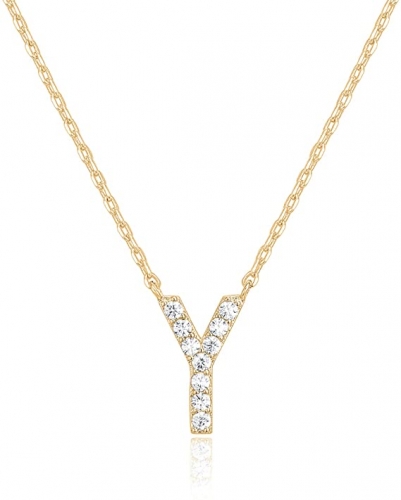Landou Jewelry 925 Sterling Silver 18K Gold Plated Cubic Zirconia Letter Y Necklace