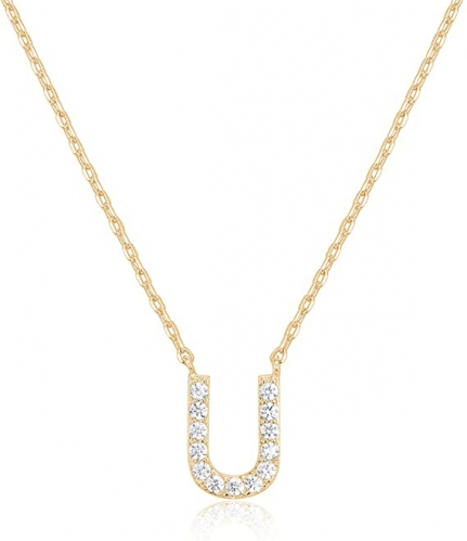 Landou Jewelry 925 Sterling Silver 18K Gold Plated Cubic Zirconia Letter U Necklace