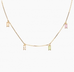 Landou Jewelry 925 Sterling Silver Baguette Multicolor Cubic Zirconia Necklace for Women