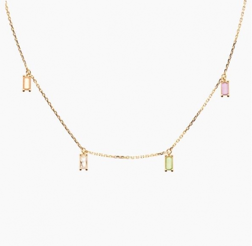 Landou Jewelry 925 Sterling Silver Baguette Multicolor Cubic Zirconia Necklace for Women