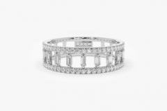 Landou Jewelry 925 Sterling Silver 14K Gold Plated Double Row Micro Pave CZ Ring with Baguette Cubic Zirconia