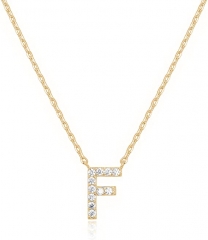 Landou Jewelry 925 Sterling Silver 18K Gold Plated Cubic Zirconia Letter F Necklace