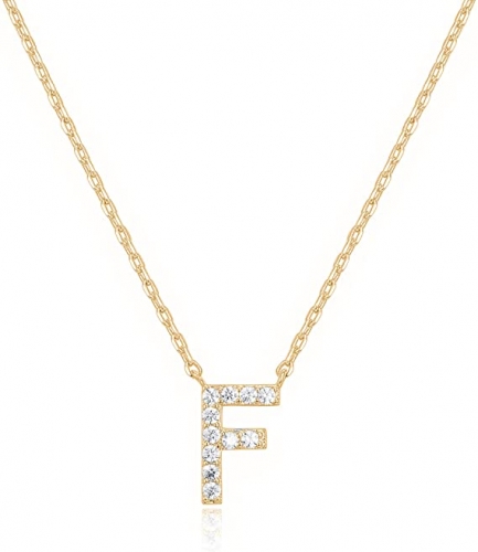 Landou Jewelry 925 Sterling Silver 18K Gold Plated Cubic Zirconia Letter F Necklace