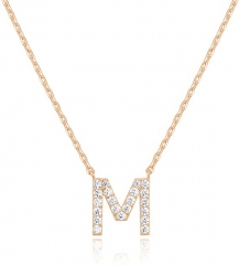Landou Jewelry 925 Sterling Silver 18K Gold Plated Cubic Zirconia Letter M Necklace