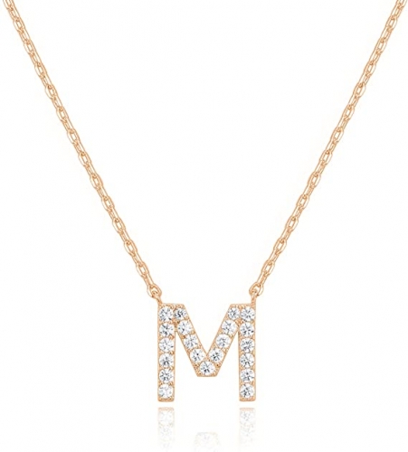 Landou Jewelry 925 Sterling Silver 18K Gold Plated Cubic Zirconia Letter M Necklace