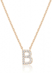 Landou Jewelry 925 Sterling Silver 18K Gold Plated Cubic Zirconia Letter B Necklace