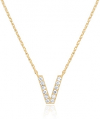 Landou Jewelry 925 Sterling Silver 18K Gold Plated Cubic Zirconia Letter V Necklace