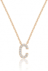 Landou Jewelry 925 Sterling Silver 18K Gold Plated Cubic Zirconia Letter C Necklace