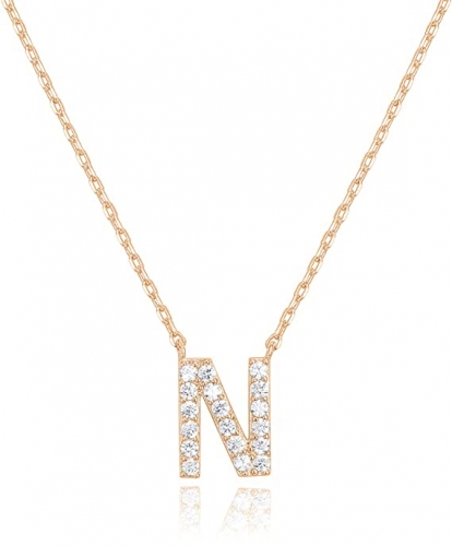 Landou Jewelry 925 Sterling Silver 18K Gold Plated Cubic Zirconia Letter N Necklace