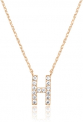 Landou Jewelry 925 Sterling Silver 18K Gold Plated Cubic Zirconia Letter H Necklace