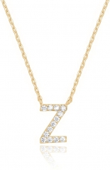 Landou Jewelry 925 Sterling Silver 18K Gold Plated Cubic Zirconia Letter Z Necklace