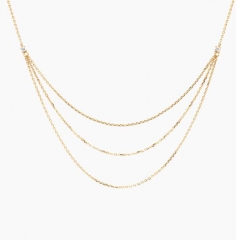 Landou Jewelry 925 Sterling Silver Cubic Zirconia Three Layer Chain Necklace 18K Gold Plated