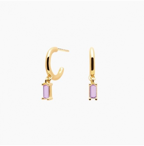 Landou Jewelry 14K Gold Plated Baguette Amethyst Cubic Zirconia Dangling Earrings