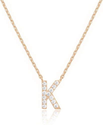 Landou Jewelry 925 Sterling Silver 18K Gold Plated Cubic Zirconia Letter K Necklace