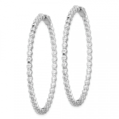 Landou Jewelry 925 Sterling Silver Rhodium Plated CZ in and Out Hinged Hoop Earrings