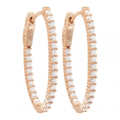 Landou Jewelry 925 Sterling Silver Rose Gold Finish Cubic Zirconia 30x20mm Oval Endless Hoop Earrings