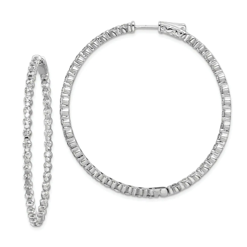 Landou Jewelry 925 Sterling Silver Rhodium Plated CZ in and Out Hinged Hoop Earrings