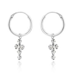 Landou Jewelry Handmade Gothic Cross Clear Cubic Zirconia Sterling Silver Hoop Dangle Earrings