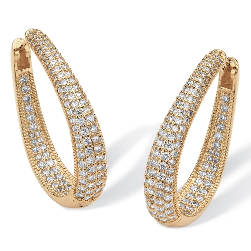 Landou Jewelry 925 Sterling Silver Yellow Gold Plated Round Pave Inside Out Huggie Hoop Earrings Cubic Zirconia