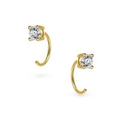 Landou Jewelry CZ Solitaire Threader Stud Earrings Gold Plated Sterling Silver