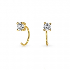 Landou Jewelry CZ Solitaire Threader Stud Earrings Gold Plated Sterling Silver