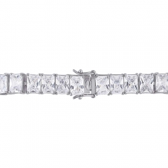 Landou Jewelry 925 Sterling Silver Rectangular-Cut Cubic Zirconia Tennis Bracelet