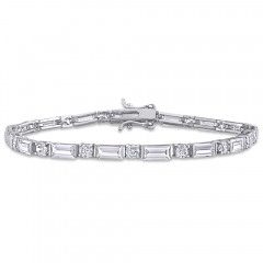 Landou Jewelry 925 Sterling Silver Baguette and Round-cut Cubic Zirconia Tennis Bracelet