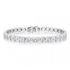 Landou Jewelry 925 Sterling Silver Cubic Zirconia Tennis Bracelet with Faceted Rhodium Plated