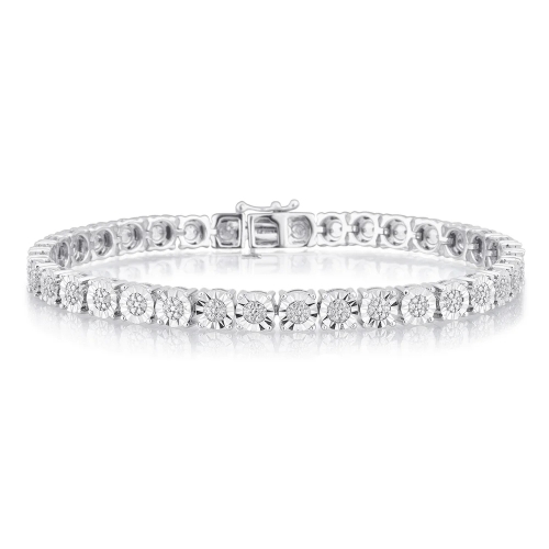 Landou Jewelry 925 Sterling Silver Cubic Zirconia Tennis Bracelet with Faceted Rhodium Plated