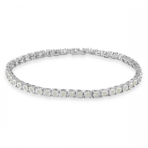 Landou Jewelry 925 Sterling Silver Rose-cut Cubic Zirconia Tennis Bracelet