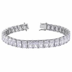 Landou Jewelry 925 Sterling Silver Rectangular-Cut Cubic Zirconia Tennis Bracelet